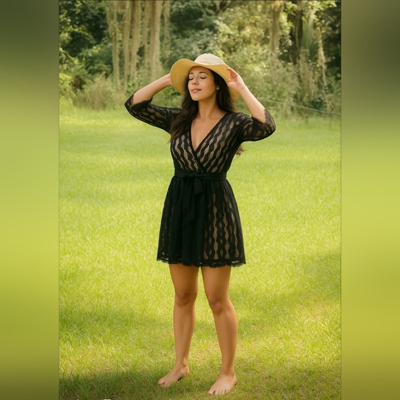 paperdoll Dresses & Skirts - Paperdoll lace bell sleeve apron dress